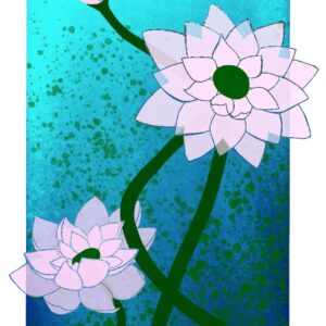 lilies with blue water background, painting