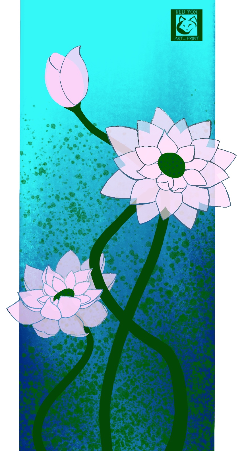 lilies with blue water background, painting