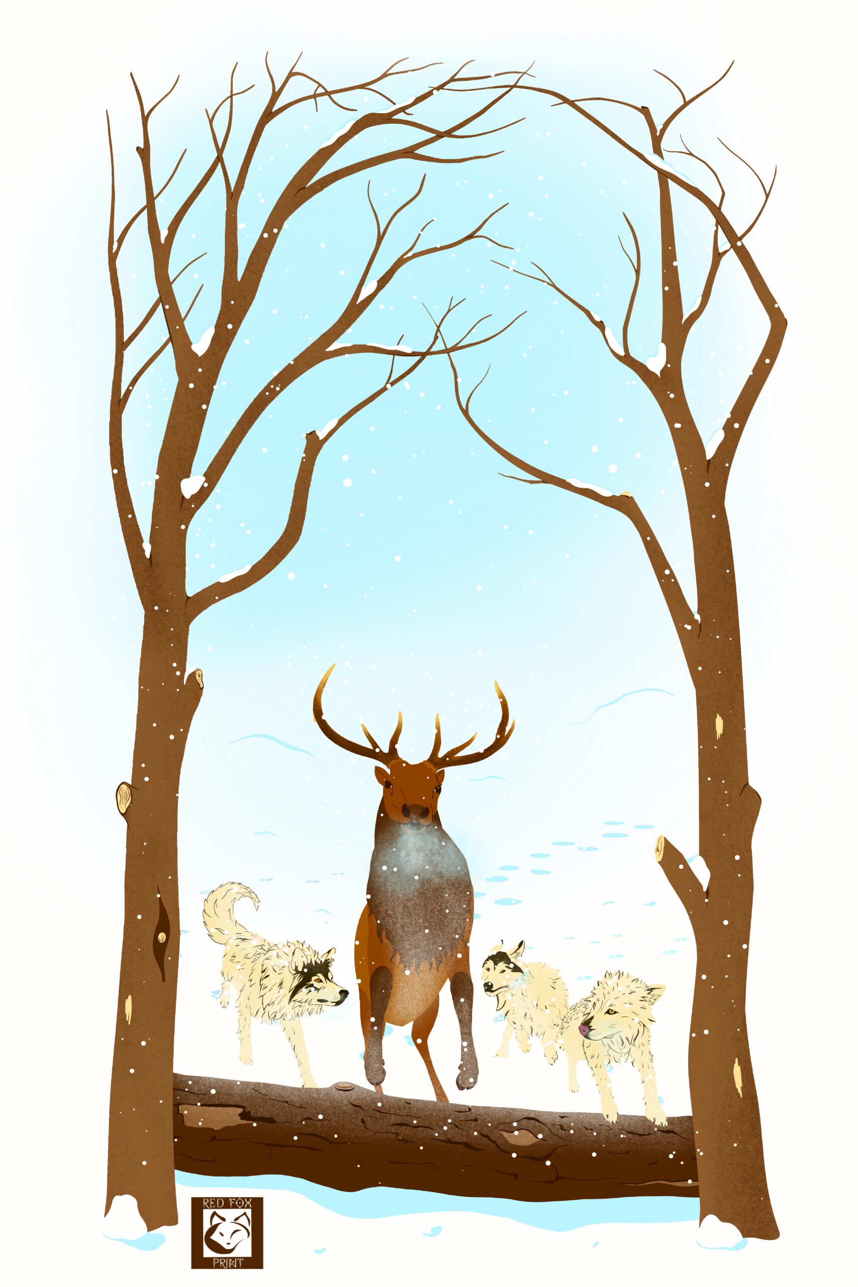 deer hunted by wolves