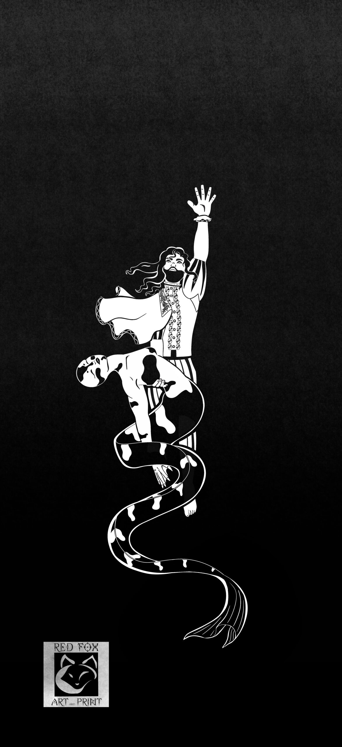 man with mermaid swimming to surface